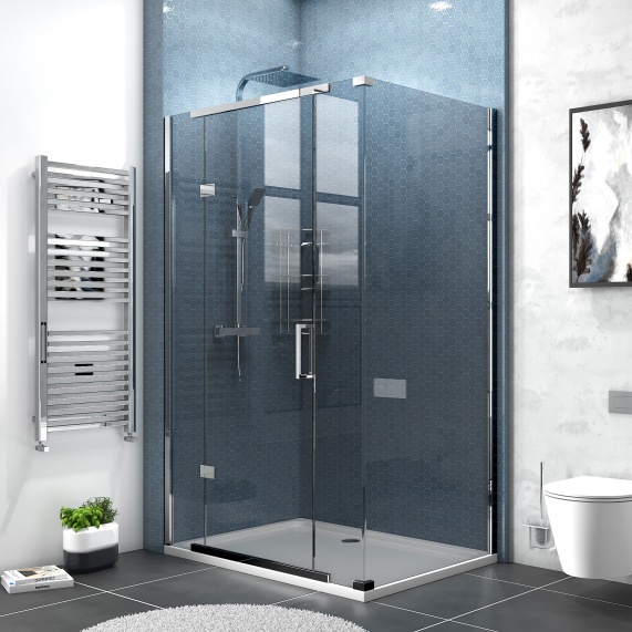 1200mm - Chrome Smoked Glass Hinge Shower Enclosure with Inline Panel - Havana