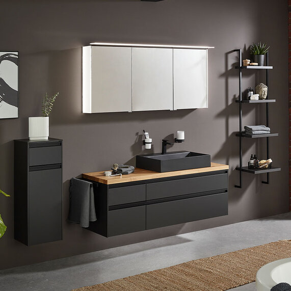 Laguna High Line 1400mm Vanity Unit with Black Basin and Oak Worktop