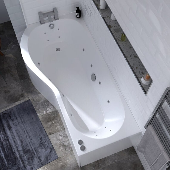 1700mm Width - Whirlpool Shower Bath - Left Hand, P Shape, 8 or 14 Jet, Ethan