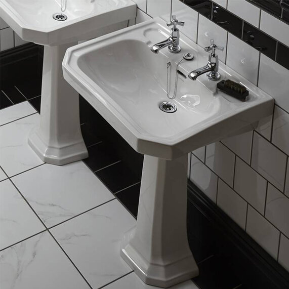 Granley Deco White Cloakroom Basin 2Th and Pedestal