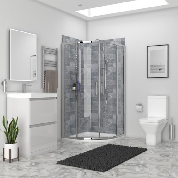 Bathroom Suite - Ashford, 800 Sink Unit, Shower Enclosure, Close-coupled Toilet