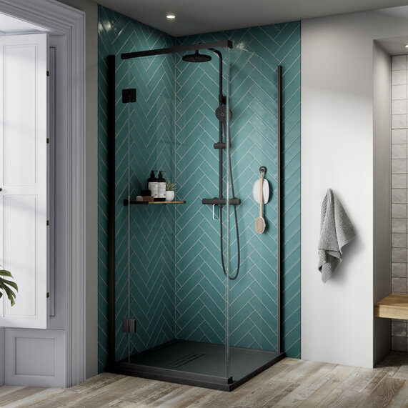 Kudos Black 760mm Pinnacle 8 Hinged Corner Shower Enclosure with 8mm Glass