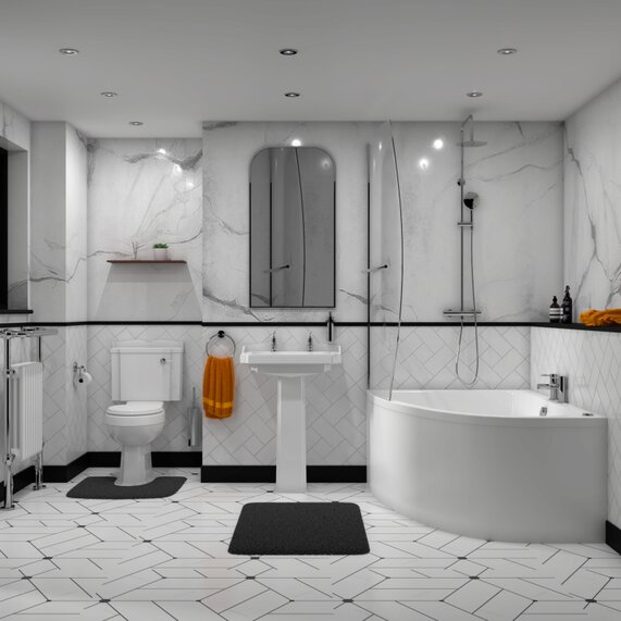 Clia Legend Left Hand 1500 x 1000 Small Corner Bath Bathroom Suite, Cloud