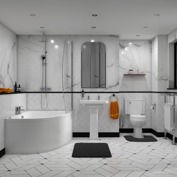Clia Offset Small Corner 1500 x 1000 Bathroom Suite Right hand, Cloud