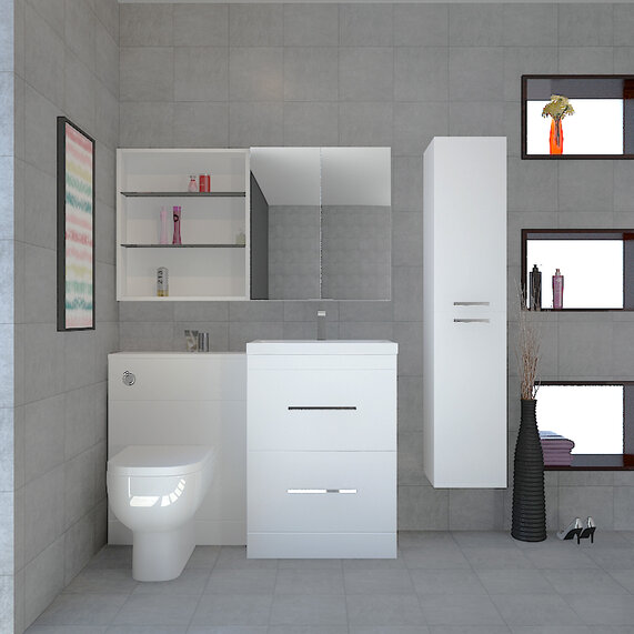 Patello Bathroom Furniture Suite with Mirror Cabinet and Shelf Storage