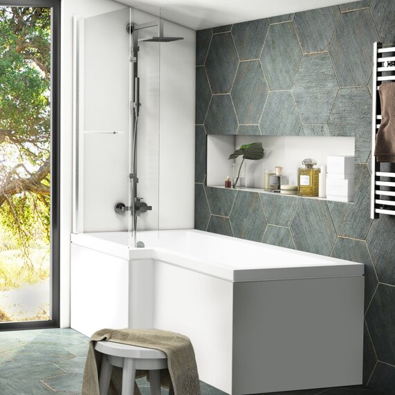 Patello 1700mm White L Shaped Shower Bath | Left Hand