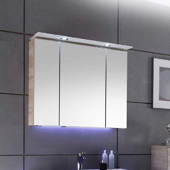 Solitaire 7005 Mirror Cabinet: LED Canopy Light with Glass Base, 3 Doors ( Sizes 800 to 1500mm)