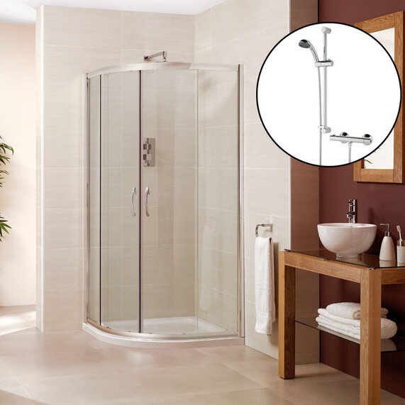 Bathroom City 800 Quadrant Shower Enclosure Tray Waste & Optional Thermostatic Shower Valve