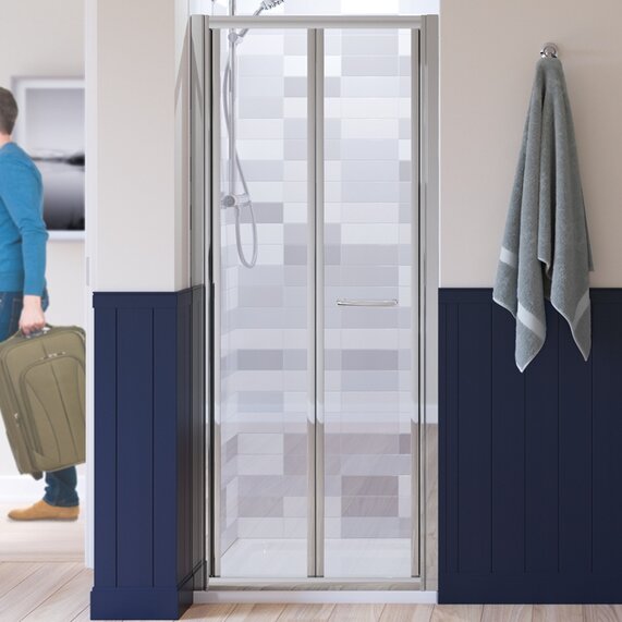 900 x 1850 - Semi Framed Bifold Shower Enclosure - Silver, Side Panel, Optional Tray