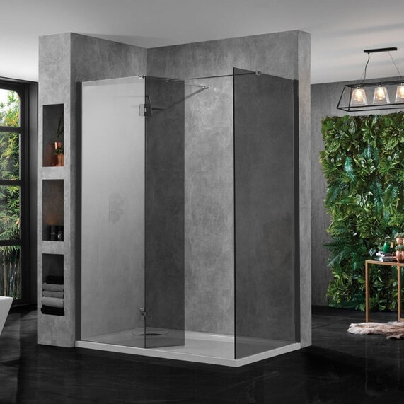 1400 x 900mm - Large Walk In Shower Enclosure Black Glass 10mm Inc Tray and Return Panel