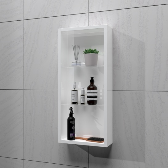 Gloss White cabient with glass Shelf for bathrooms White glass shelf bathroom cabinet