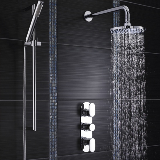 Chrome Reign Therm Triple Valve with Diverter Rect Chrome Reign Therm Triple Valve with Diverter Rect