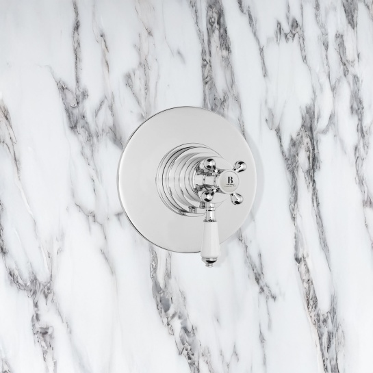 Bayswater Round Dual Thermostatic Concealed Valve With White Indices