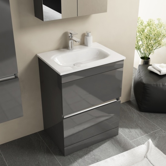 MODERN FREESTANDING VANITY WITH STONE BASIN FROM PEMBERTON VANITY UNIT WITH STONE BASIN