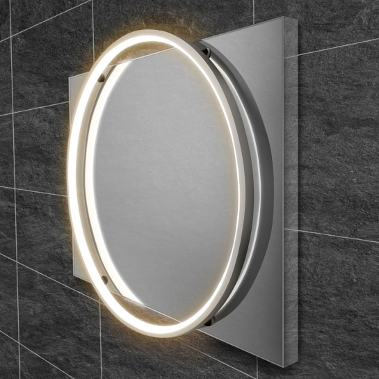 Solas Round Chrome-Frame Mirror Close-up of Chrome-framed LED Round Mirror
