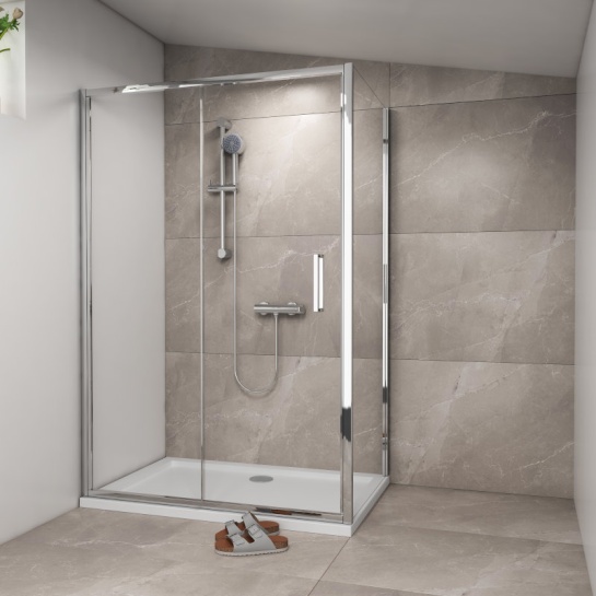 RADIANT STANDARD HEIGHT SHOWER DOOR SLIDING 1200 WITH SIDE PANEL RADIANT SHOWER DOOR SLIDING 1200 WITH SIDE PANEL