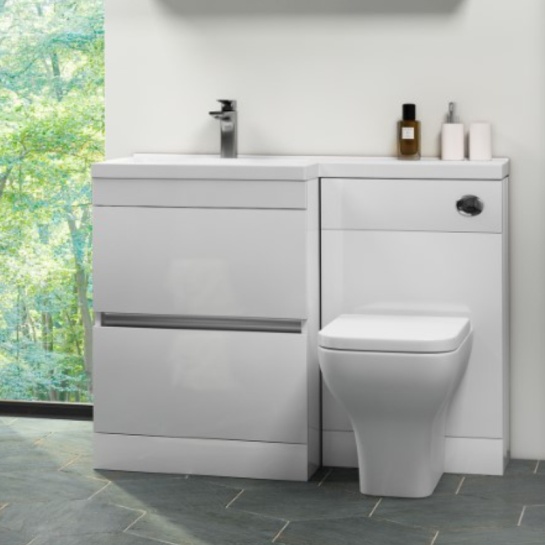LARGE WHITE L SHAPED COMBINATION VANITY UNIT WITH TOILET AND BASIN FROM PEMBERTON WHITE L SHAPED COMBINATION VANITY UNIT WITH TOILET AND BASIN
