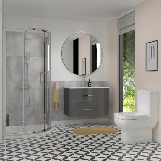Sonix Grey Shower Suite with Wall Hung Unit and Toilet Bathroom Shower Suite in Grey
