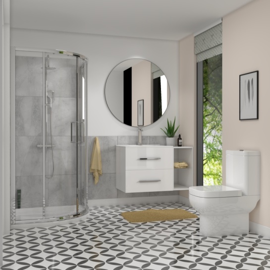 Bathroom Shower Suite with 900mm vanity unit & toilet White Shower Suite with Vanity unit & Toilet