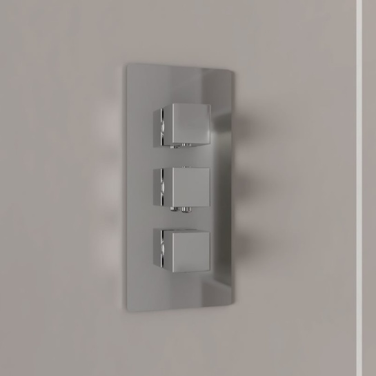 Ribble Square Chrome Thermostatic Shower Valve Triple Ribble Square Chrome Thermostatic Shower Valve Triple