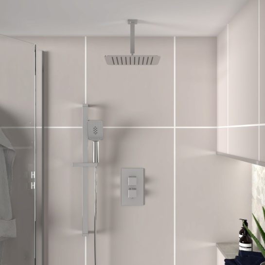 Ribble 2 Outlet Ceiling Shower Set Head Handset Slider Ribble 2 Outlet Ceiling Shower Set Head Handset Slider