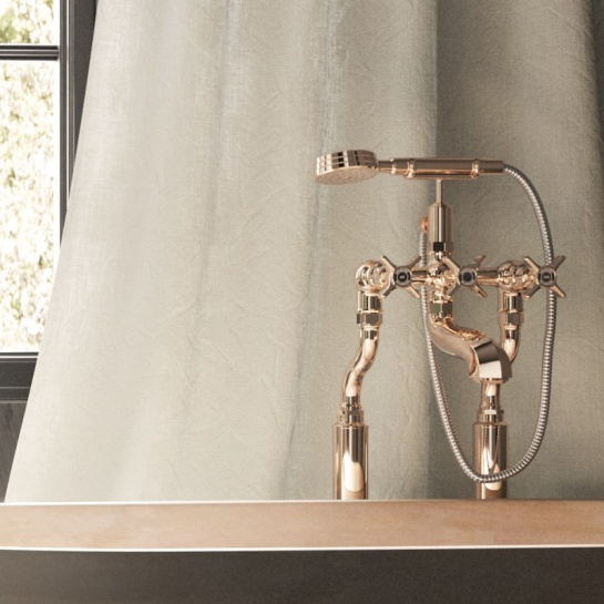 Matki Swadling Brassware Floorstanding Bath Mixer Tap with Hand Shower Lifestyle image for Freestanding Bath Mixer Tap with Hand Shower