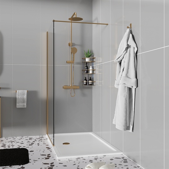 Radiant Brushed Brass 1500 Hinged Walkin Recess Shower Enclosure