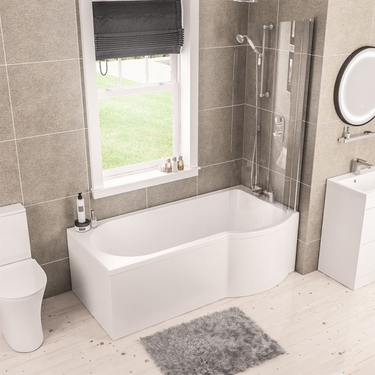Portland 1500 Right-hand P-shape Shower Bath with Optional Beauforte Reinforcement Portland 1500 Right-hand P-shape Shower Bath with Optional Beauforte Reinforcement
