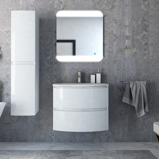Baden Haus Vague 690 Vanity Unit in White Gloss Front View Front View of White Vague 690mm Basin Unit by Baden Haus