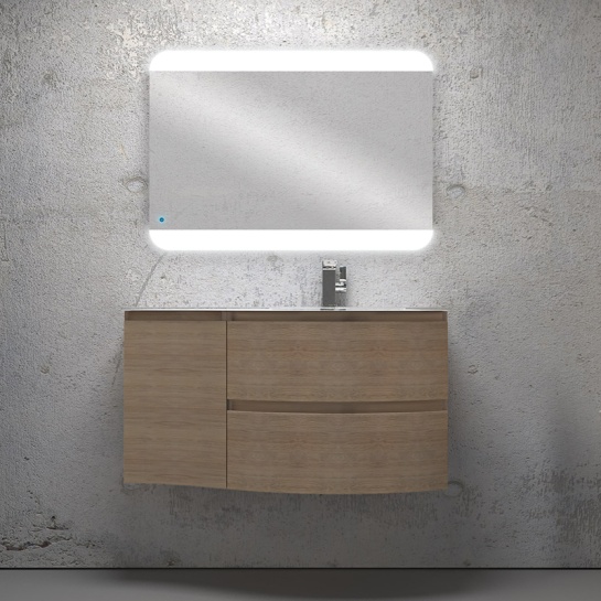 baden haus vague 1030 tobacco oak vanity unit: right hand basin, 2 drawers, handleless baden haus vague 1030 tobacco oak vanity unit: right hand basin, 2 drawers, handleless