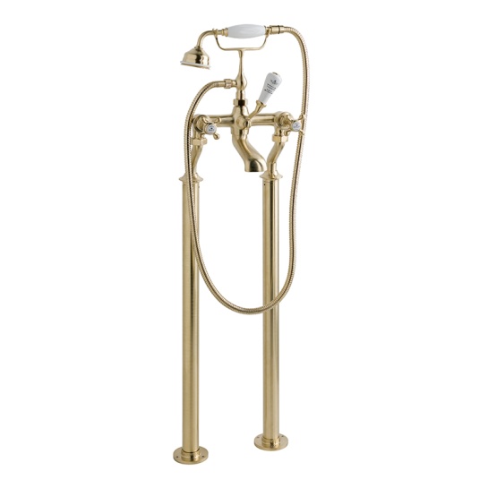 BC Designs victrion brushed gold crosshead deck mounted bath shower mixer tap BC Designs victrion brushed gold crosshead deck mounted bath shower mixer tap