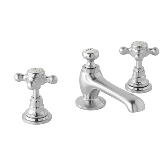 BC Designs victrion brushed chrome crosshead three hole basin mixer tap BC Designs victrion brushed chrome crosshead three hole basin mixer tap