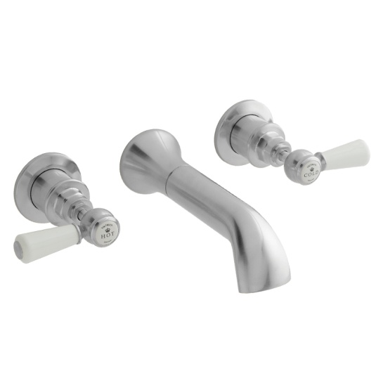 BC Designs victrion brushed chrome lever three hole wall bath filler tap with spout