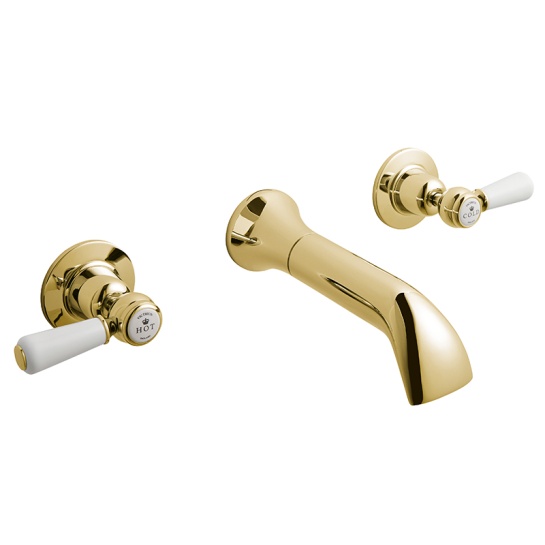 BC Designs victrion gold lever three hole wall bath filler tap with spout
