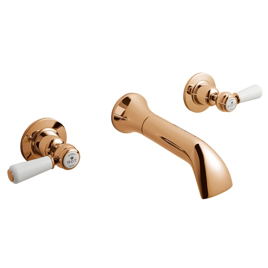 BC Designs victrion copper lever three hole wall bath filler tap with spout BC Designs victrion copper lever three hole wall bath filler tap with spout
