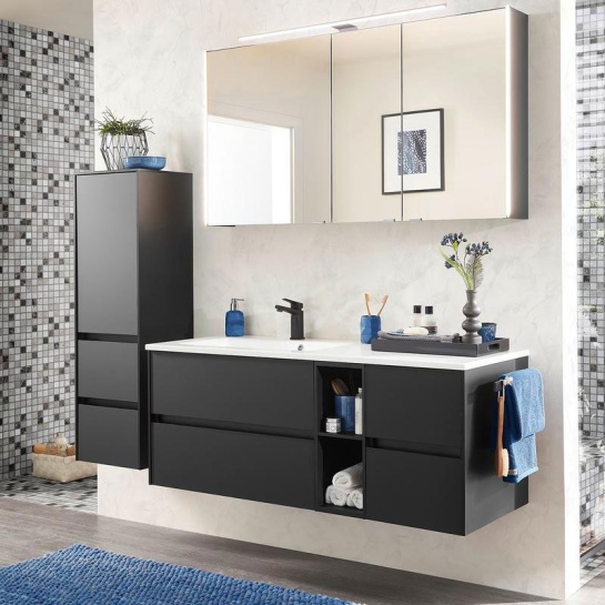 pelipal 6010 1300mm wall hung vanity unit with drawers and shelves | matt black pelipal 6010 1300mm wall hung vanity unit with drawers and shelves | matt black