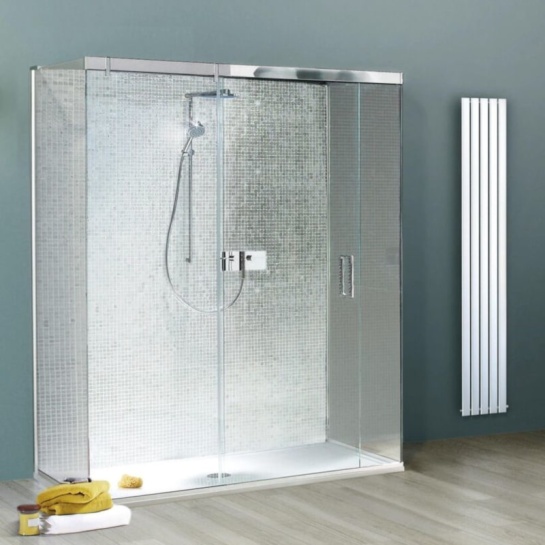 One Wall Shower Cubicle by Matki Eauzone 1600mm Width Main product image for matki eauzone sliding door 3 sided enclosure 1600mm