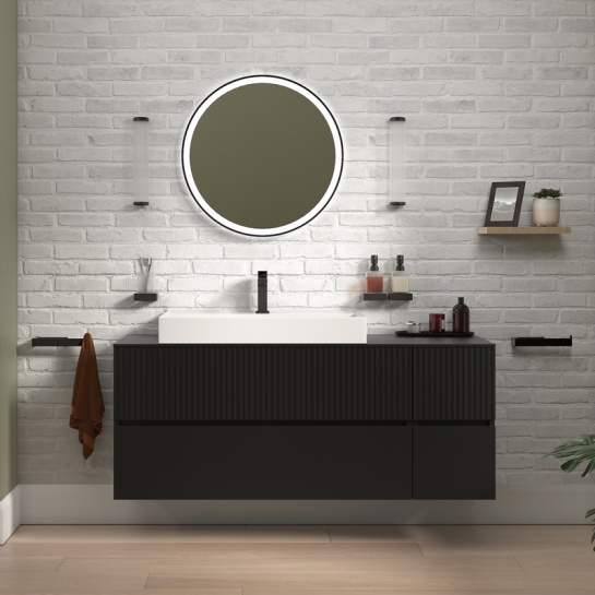 jasmine 1300 fluted black wall vanity with white basin 1 side unit jasmine 1300 fluted black wall vanity with white basin 1 side unit