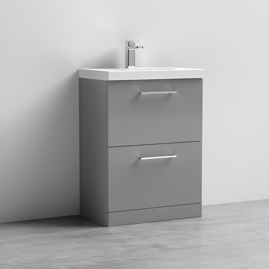 nuie arno grey 600 floor vanity basin unit with drawers