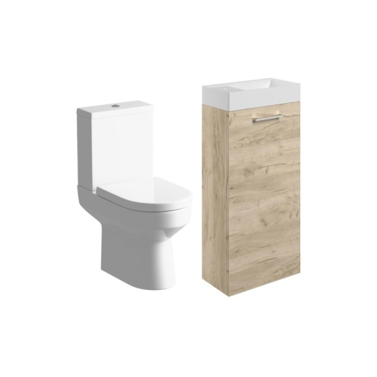 Vera 410mm Oak Floorstanding Basin Unit & Close-coupled Toilet Pack Lifestyle Product Image for Vera 410mm Oak Floorstanding Basin Unit & Close-coupled Toilet Pack