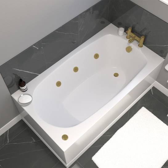 petite gold hydro therapy straight bath with brushed brass jets 1400x700 petite gold hydro therapy straight bath with brushed brass jets 1400x700