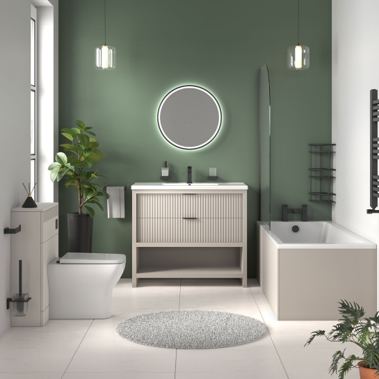 jasmine cashmere 1000mm vanity unit with black handles, btw toilet unit and 1700 & 1800mm bath jasmine cashmere 1000mm vanity unit with black handles, btw toilet unit and 1700 & 1800mm bath