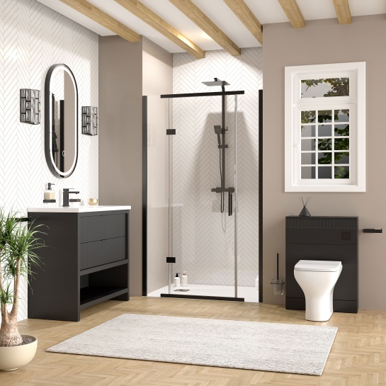 jasmine recessed shower suite with black 1000mm vanity unit wc toilet unit black