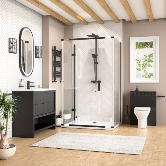 jasmine 3 sided shower suite with black 1000mm vanity unit wc toilet unit black
