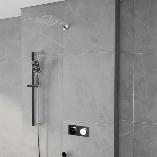 Product Image for Cyber 2 Outlet Shower Set with Fixed Head, Wall Arm & Handset Slider Kit