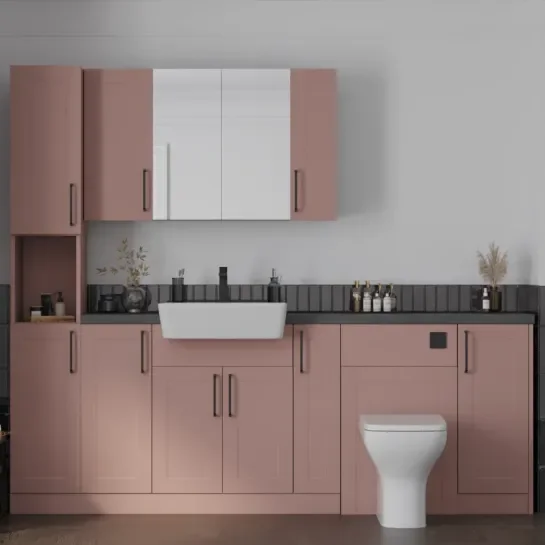 Main Product Image for Oliver 2200 Pink Shaker Fitted Furniture Combination Vanity Unit with Ceramic Basin, WC, Mirror Cabinet, Tallboy and Fixing Kits