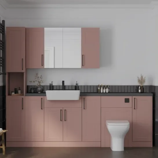 Main Product Image for Oliver 2300 Pink Shaker Fitted Furniture Combination Vanity Unit with Ceramic Basin, WC, Mirror Cabinet, Tallboy and Fixing Kits
