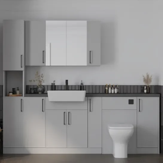 Main Product Image for Oliver Dust Grey 2200 Slim Shaker Fitted Furniture Combination Vanity Unit with Ceramic Basin, WC, Mirror Cabinet, Tallboy and Fixing Kits
