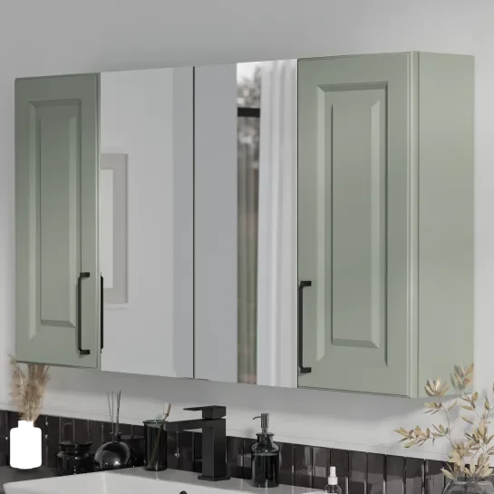 Product image for Oliver Sage Green 1200mm Mirror Cabinet With Double Wall Storage
