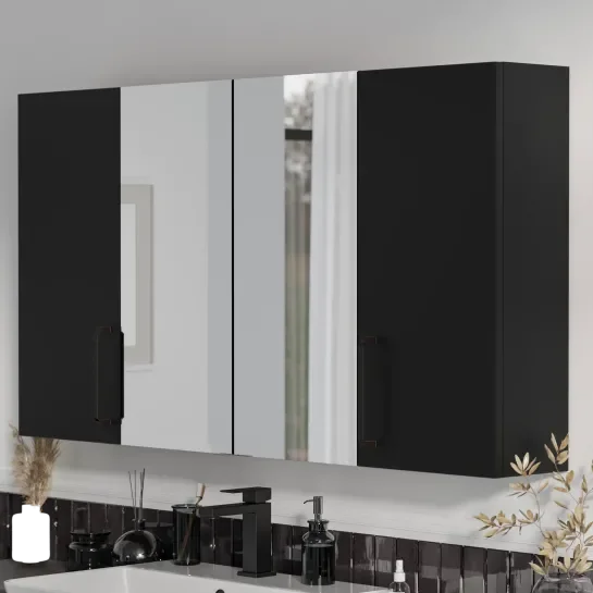 Product image for Oliver Matt Black 1200mm Mirror Cabinet With Double Wall Storage